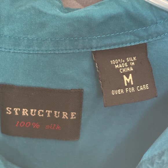 Structure Teal Button Down Silk Blouse - Picture 3 of 4
